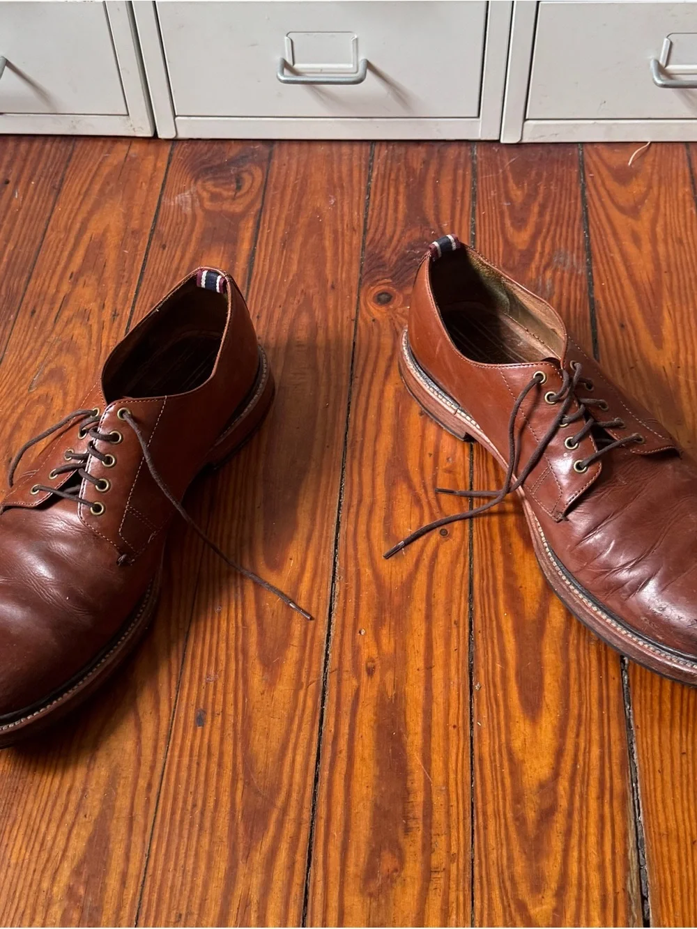 J.Crew Oar Stripe Italian Leather Derby Shoes 11.5 Medium Brown Goodyear Welt